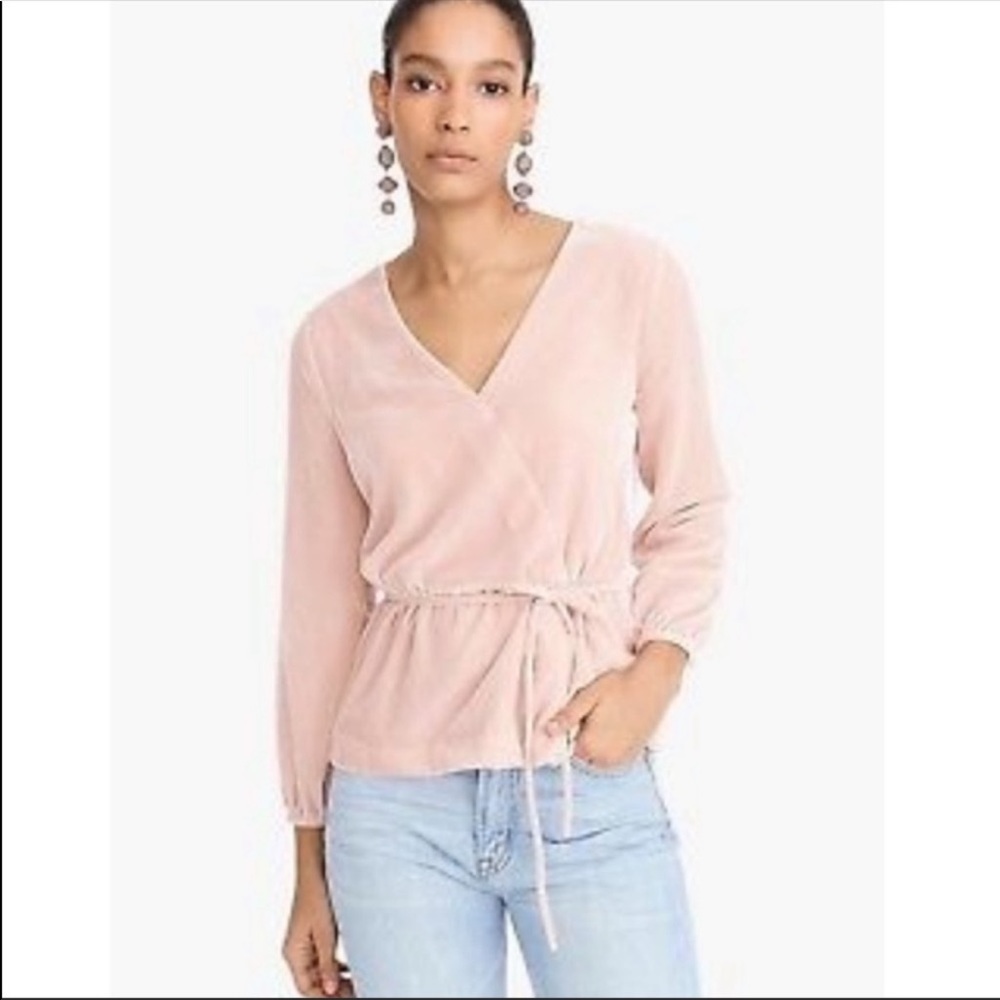 J. Crew Blush Pink Velvet Faux Wrap Top NWT Size 0P